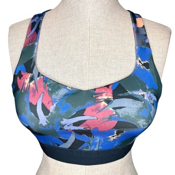 Patagonia Switchback Sports Bra size S * Purple Pink Peach Print Removable Pads - Picture 1 of 7